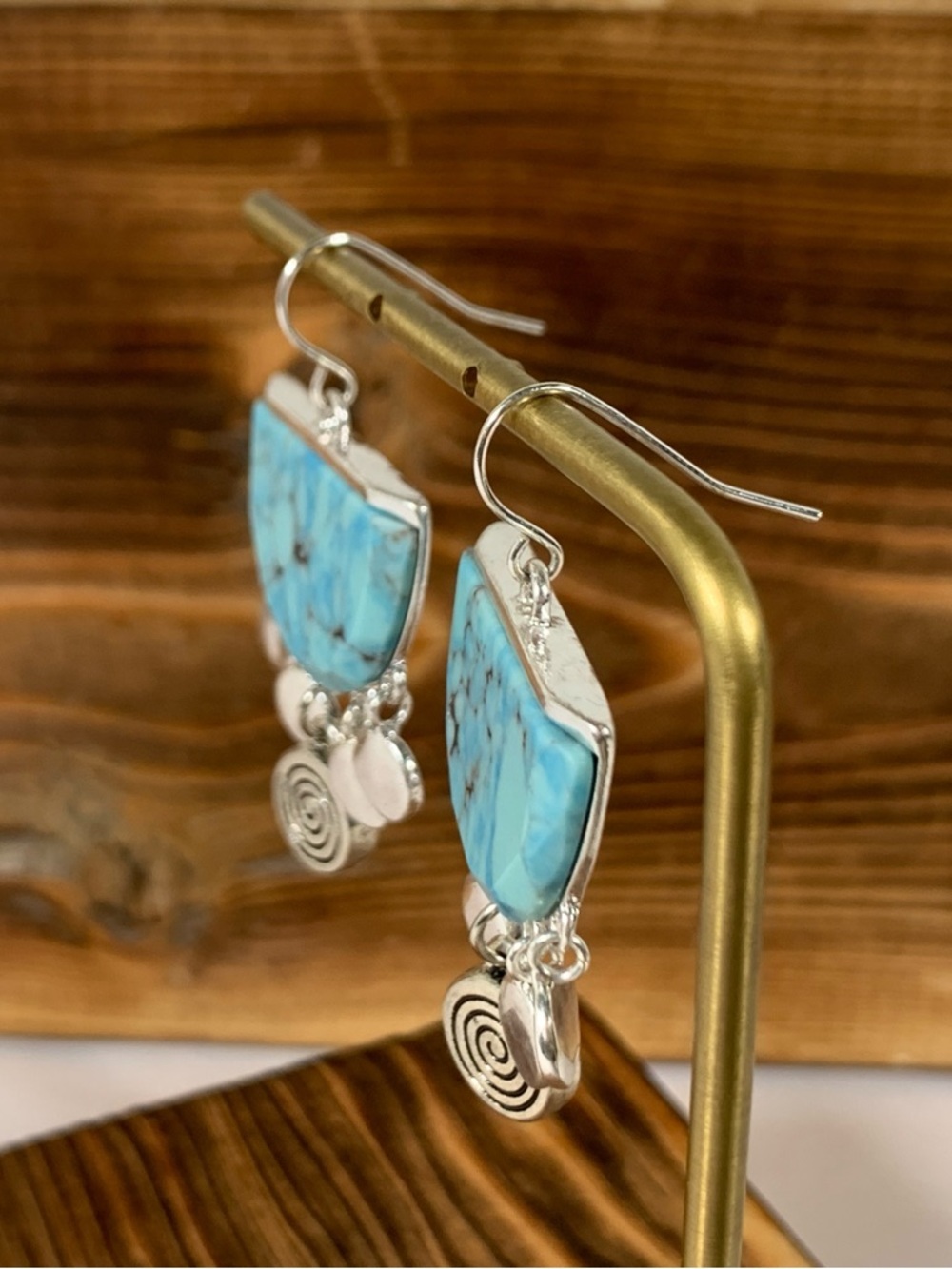 RLM SOHO Robert Lee Morris Designer Turquoise Modernist Silver Tone Earrings - Picture 2 of 7